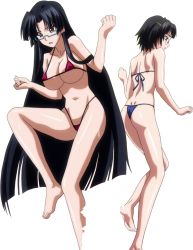Rule 34 | 10s, 2girls, ass, back, bikini, black hair, blue bra, blue panties, bra, breasts, covered erect nipples, glasses, high school dxd, highres, large breasts, long hair, micro bikini, multiple girls, open mouth, panties, red bra, red panties, shinra tsubaki, short hair, simple background, sona sitri, standing, stitched, swimsuit, third-party edit, thong, underwear, very long hair, white background, yellow eyes