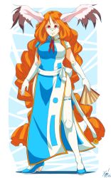Rule 34 | 1girl, animal ears, artist request, braid, breasts, breath of fire, breath of fire iii, drawfag, glasses, gloves, hat, long hair, momo (breath of fire), orange hair, rabbit ears, red eyes, red hair, robe, smile, solo, source request, twintails, very long hair, weapon