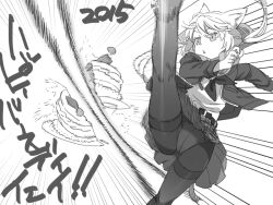 Rule 34 | 1girl, animal ears, belt, cake, cat ears, cat girl, cat tail, cutting, emphasis lines, feet out of frame, floating hair, food, gluteal fold, greyscale, happy birthday, hood, hood down, hoodie, kicking, leg up, long hair, long sleeves, low twintails, monochrome, motion lines, neckerchief, open clothes, open hoodie, original, panties, panties under pantyhose, pantyhose, parted lips, pine-chan ver. 1, pine (pine-box), plaid clothes, plaid skirt, pleated skirt, shirt, skirt, solo, tail, twintails, underwear