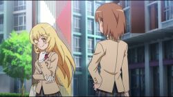 Rule 34 | 2girls, all fours, anger vein, angry, animated, anime screenshot, annoyed, audible speech, blonde hair, blush, bow, bowtie, breast envy, breast hold, breasts, brown eyes, brown hair, brown jacket, collared shirt, constricted pupils, crossed arms, defeat, despair, embarrassed, english audio, grey skirt, hair ornament, hairpin, highres, humor, jacket, large breasts, long hair, misaka mikoto, multiple girls, o o, red bow, red bowtie, school uniform, shaded face, shirt, shokuhou misaki, short hair, skirt, sound, surprised, sweatdrop, thighhighs, toaru kagaku no railgun, toaru majutsu no index, video, white eyes, wide-eyed, yellow eyes