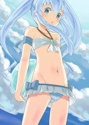 Rule 34 | 10s, 1girl, ball, beachball, bikini, blue eyes, blue hair, cloud, gradient background, happinesscharge precure!, highres, matching hair/eyes, ocean, precure, shirayuki hime, sky, solo, swimsuit, twintails, water