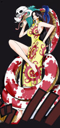 Rule 34 | 1girl, absurdres, amazon warrior, boa hancock, breasts, china dress, chinese clothes, dress, female focus, full body, highres, long hair, long image, one piece, salome (one piece), snake, solo, tall image, yellow dress