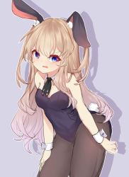 Rule 34 | 1girl, animal ears, black bow, black bowtie, black leotard, black pantyhose, blonde hair, blue eyes, bow, bowtie, breasts, cleavage, cowboy shot, detached collar, fake animal ears, highres, leaning forward, leotard, long hair, looking at viewer, medium breasts, neckerchief, original, pantyhose, playboy bunny, rabbit ears, rabbit tail, solo, tail, two side up, wrist cuffs, zzb