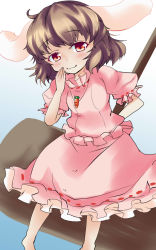 Rule 34 | 1girl, :3, animal ears, bad id, bad pixiv id, carrot, carrot necklace, gradient background, hammer, highres, inaba tewi, jewelry, konata gazel, nanatsuhane, necklace, pendant, rabbit ears, simple background, smile, solo, touhou