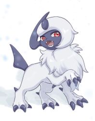 Rule 34 | absol, claws, creatures (company), full body, game freak, gen 3 pokemon, highres, ichino cco, nintendo, no humans, open mouth, pokemon, pokemon (creature), red eyes, solo, standing, teeth, tongue, white background, white fur