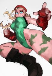 Rule 34 | 1girl, 33dot, blonde hair, blue eyes, boots, breasts, cammy white, fingerless gloves, gloves, hat, highleg, highleg leotard, highres, large breasts, leotard, long hair, looking at viewer, sleeveless, street fighter