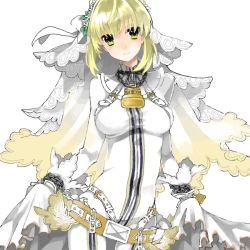 Rule 34 | 10s, 1girl, ahoge, blonde hair, bodysuit, drawr, fate/extra, fate/extra ccc, fate (series), green eyes, lock, nero claudius (bride) (fate), nero claudius (fate), nero claudius (fate) (all), oekaki, official style, padlock, rouringo, solo, veil