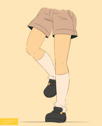 Rule 34 | 1boy, artist name, flat color, head out of frame, kneehighs, male focus, noeyebrow (mauve), original, shoes, shorts, simple background, socks, solo