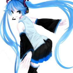 Rule 34 | 1girl, 3d (artist), blue eyes, blue hair, hatsune miku, long hair, matching hair/eyes, skirt, solo, suna (s73d), thighhighs, twintails, very long hair, vocaloid
