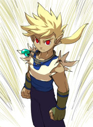Rule 34 | 1boy, blonde hair, breath of fire, breath of fire iv, gloves, highres, jewelry, male focus, necklace, pointy ears, ponytail, red eyes, ryuu (breath of fire iv), seven77, solo