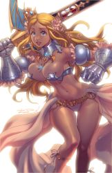 Rule 34 | 1girl, armor, backlighting, bare shoulders, bikini armor, blonde hair, breasts, code of princess, crown, flower, gauntlets, hair flower, hair ornament, huge weapon, large breasts, long hair, md5 mismatch, resized, resolution mismatch, revealing clothes, robaato, solange blanchefleur de luxe, solo, source larger, sword, weapon