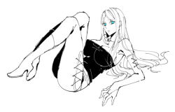 Rule 34 | 1girl, boots, breasts, bridal gauntlets, celes chere, detached sleeves, expressionless, final fantasy, final fantasy vi, high heels, hip vent, large breasts, long hair, mii (aad378), monochrome, pants, parted bangs, shirt, strapless, strapless shirt