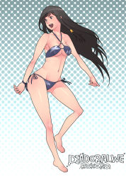 Rule 34 | 1girl, black hair, breasts, cleavage, dead or alive, feet, g-room honten, kokoro (doa), long hair, navel, open mouth, smile, solo, swimsuit, tecmo