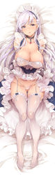 Rule 34 | 1girl, absurdres, apron, azur lane, bed sheet, belfast (azur lane), blue bow, blue eyes, bow, braid, breasts, chain, cleavage, clothes lift, collar, commentary request, dakimakura (medium), dress, dress lift, french braid, frilled dress, frilled thighhighs, frills, garter belt, gloves, gluteal fold, has bad revision, has downscaled revision, heart, highleg, highleg panties, highres, large breasts, lifted by self, long hair, looking at viewer, lying, maid apron, maid headdress, md5 mismatch, no shoes, on back, panties, parted lips, resolution mismatch, shiny skin, silver hair, solo, source smaller, thighhighs, thomasz, underwear, white apron, white gloves, white panties, white thighhighs