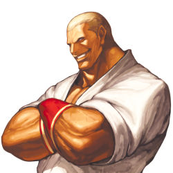 Rule 34 | 1boy, blonde hair, crossed arms, dougi, fatal fury, geese howard, grin, highres, male focus, muscular, nona, official art, short hair, smile, snk, solo, svc chaos, the king of fighters, upper body