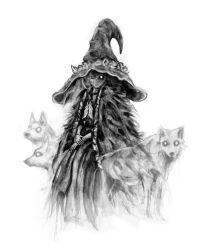 Rule 34 | bad source, bserway, cape, cloak, dress, elden ring, extra arms, extra faces, fur cape, fur cloak, hat, hat ornament, large hat, monochrome, ranni the witch, robe, witch, witch hat, wolf