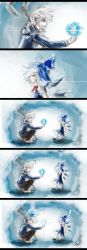 Rule 34 | !, 1boy, 1girl, ?, absurdres, blue eyes, blue hair, cirno, comic, crossover, highres, ice, jack frost (rise of the guardians), long image, nearesven, power connection, rise of the guardians, silent comic, touhou