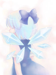 Rule 34 | 1girl, back, bad id, bad pixiv id, blue bow, blue dress, blue hair, bow, cirno, closed eyes, dress, embodiment of scarlet devil, hair bow, puffy short sleeves, puffy sleeves, short hair, short sleeves, solo, touhou, toyodaeri, wings