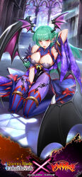 1girl absurdres breasts capcom cleavage cosplay crossover darkstalkers green_hair head_wings highres hobby_japan large_breasts long_hair morrigan_aensland official_art queen&#039;s_blade queen&#039;s_blade_limit_break red_eyes solo werbellia_(cosplay) wings