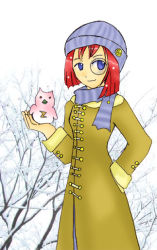 Rule 34 | 00s, 1girl, blue eyes, coat, forte stollen, galaxy angel, monocle, normad, photo background, red hair, scarf, snow, tagme, tree