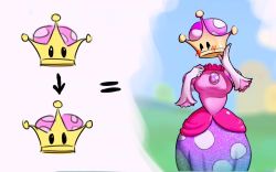 Rule 34 | 1girl, artist request, blush, crown, crownette, dress, elbow gloves, floating head, gloves, highres, invisible, mario (series), nintendo, object head, patterned clothing, pink dress, pink gloves, solo, spots, super crown, super mario bros. 1