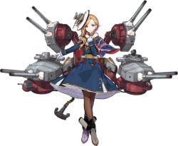 Rule 34 | 1girl, azur lane, black pantyhose, blonde hair, blue eyes, cannon, dress, earrings, full body, gloves, gun, hand on own chest, hat, highres, hood (azur lane), jewelry, long hair, long skirt, looking at viewer, machine gun, machinery, official art, pantyhose, rigging, sa (h28085), shoes, skirt, solo, tachi-e, transparent background, union jack, weapon, white gloves