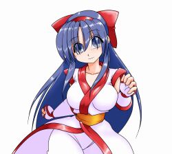 Rule 34 | 1girl, ainu clothes, blue eyes, blue hair, breasts, curvy, fingerless gloves, gloves, hair ribbon, highres, large breasts, legs, long hair, looking at viewer, nakoruru, ribbon, samurai spirits, smile, snk, the king of fighters, thick thighs, thighs, wide hips