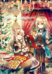 Rule 34 | 2girls, :d, bad id, bad pixiv id, belt, black pants, blonde hair, blue eyes, blush, bow, box, brick wall, cake, candle, candlestand, capelet, chair, christmas, christmas ornaments, christmas tree, closed mouth, collared shirt, cup, curtains, dress, drinking glass, english text, fire, food, fruit, gift, gift box, hair between eyes, hair bow, head tilt, heterochromia, highres, holding, lamp, long hair, looking at another, merry christmas, multiple girls, open mouth, original, pants, plate, red eyes, red ribbon, ribbon, shirt, short hair, smile, strawberry, striped, striped bow, stuffed animal, stuffed toy, table, teddy bear, tray, two side up, very long hair, white shirt, wine glass, wing collar, yumeichigo alice