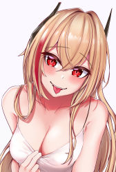 Rule 34 | 1girl, absurdres, airbo, bare shoulders, blonde hair, breasts, camisole, collarbone, fangs, girls&#039; frontline, headgear, highres, long hair, m4 sopmod ii (girls&#039; frontline), medium breasts, multicolored hair, red eyes, red hair, smile, solo, spaghetti strap, streaked hair, tongue, tongue out, upper body, white camisole
