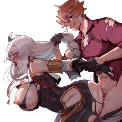 Rule 34 | 1boy, 1girl, ahegao, arm grab, ass, ass ripple, aunt and nephew, blush, bodysuit, braid, braided ponytail, breasts, brown bodysuit, crying, forced, forced to watch, genshin impact, gloves, grabbing another&#039;s hair, grin, hair ornament, hair over one eye, hetero, highres, hip vent, huge ass, huge breasts, large breasts, long hair, looking at viewer, multiple boys, muscular, muscular male, netorare, nipples, nyantcha, one eye covered, open mouth, rape, rolling eyes, sex, sex from behind, shenhe (genshin impact), sidelocks, smile, tartaglia (genshin impact), tears, thick thighs, thighs, torn clothes, very long hair, white hair