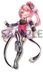 Rule 34 | 1girl, absurdres, amy (grand chase), ap (workingap), dancer, grand chase, highres, pink hair, sample watermark, striped clothes, striped thighhighs, thigh strap, thighhighs, vertical-striped clothes, vertical-striped thighhighs, watermark