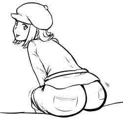 Rule 34 | 1girl, :p, ass, ass shake, cabbie hat, greyscale, hat, jadf, layton brothers: mystery room, lineart, lucy baker, lucy creila, monochrome, professor layton, short hair, solo, tongue, tongue out