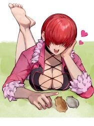 Rule 34 | 1girl, breasts, cleavage, hair over eyes, highres, jacket, large breasts, pink jacket, red hair, shermie (kof), snk, the king of fighters, the king of fighters xv