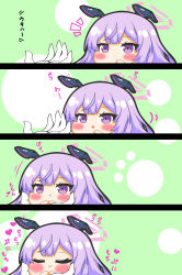 Rule 34 | 1girl, 1other, 4koma, :d, :i, :t, absurdres, blue archive, blush, chibi, closed eyes, closed mouth, comic, commentary request, gloves, halo, hand up, hands up, headgear, highres, kurukurumagical, motion lines, notice lines, open mouth, out of frame, purple eyes, purple hair, sensei (blue archive), smile, translation request, utaha (blue archive), white gloves