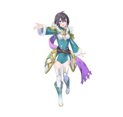 1girl absurdres ahoge artist_request black_hair fire_emblem fire_emblem_awakening fire_emblem_heroes full_body highres long_sleeves morgan_(female)_(resplendent)_(fire_emblem) nintendo official_art open_mouth short_hair simple_background smile socks solo white_background white_socks