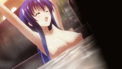 Rule 34 | 1girl, animated, animated gif, asa made jugyou chu!, bath, blue hair, breasts, kagami yuki, large breasts, nipples, takabane risa, water