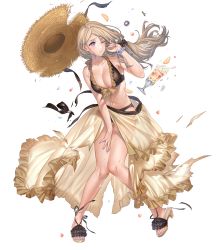 Rule 34 | 1girl, bare shoulders, bikini, blonde hair, blue eyes, blush, bracelet, breasts, cleavage, clenched teeth, collarbone, cup, feet, female focus, fingernails, fire emblem, fire emblem: three houses, fire emblem heroes, food, frilled bikini, frills, fruit, full body, hat, highres, jewelry, kippu, long hair, looking away, mercedes von martritz, nail polish, navel, nintendo, official art, one eye closed, parfait, parted lips, sandals, see-through, solo, stomach, straw hat, swimsuit, teeth, toenail polish, toenails, toes, torn clothes, transparent background, wince