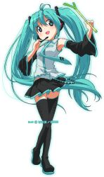 Rule 34 | aqua hair, boots, detached sleeves, esteed, hatsune miku, long hair, microphone, solo, spring onion, thigh boots, thighhighs, transparent background, twintails, very long hair, vocaloid, zettai ryouiki