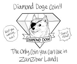Rule 34 | animal, bb (baalbuddy), commentary, cryptocurrency, diamond (gemstone), diamond dogs, dog, doge, english commentary, english text, eyepatch, greyscale, highres, meme, metal gear (series), metal gear solid v: the phantom pain, monochrome, no humans, shiba inu, simple background, speech bubble, white background