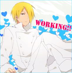 Rule 34 | 1boy, blonde hair, hair over one eye, male focus, pocky1202, satou jun, short hair, solo, todoroki yachiyo, working!!, yellow eyes