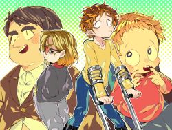 Rule 34 | 4boys, black hair, brown hair, crutch, formal, hands in pockets, haseko123, jimmy valmer, long hair, mimsy (south park), multiple boys, nathan (south park), orange hair, red-tinted eyewear, red shirt, shirt, short hair, sitting, smile, south park, suit, sunglasses, timmy burch, tinted eyewear, uneven eyes, wheelchair, wide-eyed, yellow shirt