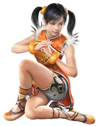 Rule 34 | 1girl, 3d, black hair, bracelet, brown eyes, chinese clothes, full body, jewelry, ling xiaoyu, namco, official art, orange shirt, shirt, shorts, solo, tekken, tekken 3, tekken 4, tekken 5 (dark resurrection), tekken tag tournament, tekken tag tournament 2, transparent background, twintails