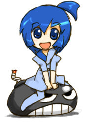 Rule 34 | 1girl, 76, apple inc., blue eyes, blue hair, bomb, chibi, chibi only, explosive, lowres, mac os 7.6, macintosh, matching hair/eyes, os-tan, personification, simple background, solo, white background