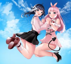 Rule 34 | 2girls, absurdres, amano nene (vtuber), breasts, cleavage, cleavage cutout, clothing cutout, heart, heart tail, highres, jewelry, md5 mismatch, multiple girls, necklace, production kawaii, reina sun (vtuber), tail, virtual youtuber, wing hair ornament, yamaha tsui
