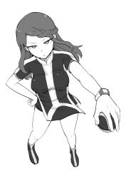 Rule 34 | 1girl, :o, absurdres, boots, braid, breasts, chouku tetsushitsuiwa, creatures (company), dawn (pokemon), dress, eyelashes, fingernails, from above, full body, game freak, hand on own hip, highres, holding, holding poke ball, holding strap, jitome, legs apart, long hair, looking at viewer, looking up, medium breasts, nintendo, official alternate costume, parted lips, pelvic curtain, poke ball, pokemon, pokemon bdsp, poketch, short dress, short shorts, short sleeves, shorts, sidelocks, simple background, smile, solid eyes, solo, standing, ultra ball, v-shaped eyebrows, watch, white background, wristwatch