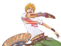 Rule 34 | 00s, bleach, casual, cellphone, cleaned, copyright name, frisbee, highres, kubo tite, kurosaki ichigo, lossy-lossless, male focus, official art, open mouth, orange hair, phone, solo, transparent, transparent background