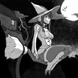 Rule 34 | 1girl, artist request, birdy, broom, cosplay, drawfag, female focus, hat, little witch academia, monochrome, solo, source request, tetsuwan birdy