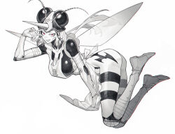Rule 34 | 1girl, :p, antennae, apron, arthropod girl, ass, bandages, bandaid, bent over, breasts, frills, full body, hanging breasts, highres, jitome, large breasts, medium hair, monster girl, mosquito girl, mosquito musume, naked apron, one-punch man, one eye closed, pink eyes, rhine (overtonerhine), simple background, smirk, tongue, tongue out, v, wavy hair, white background, wings