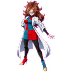 Rule 34 | 1girl, android 21, ankle boots, black-framed eyewear, black gloves, black nails, black pantyhose, blue dress, blue footwear, boots, breasts, checkered clothes, checkered dress, dragon ball, dragon ball fighterz, dress, earrings, elbow gloves, energy ball, eyelashes, female focus, fingernails, floating hair, foot out of frame, glasses, gloves, glowing, grey eyes, hands up, high collar, highres, hoop earrings, impossible clothes, jewelry, lab coat, large breasts, leg up, long hair, looking at viewer, nail polish, official art, pantyhose, red dress, red footwear, red hair, short dress, simple background, sleeveless, sleeveless dress, smile, solo, tareme, teeth, two-tone dress, white background