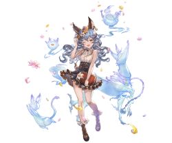 Rule 34 | 1girl, ;d, alpha transparency, animal ears, beppo (granblue fantasy), black skirt, blue hair, blush, book, breasts, brooch, earrings, erune, ferry (granblue fantasy), flower, fugee (granblue fantasy), full body, geegee (granblue fantasy), ghost, granblue fantasy, hair flower, hair ornament, head wreath, high-waist skirt, holding, holding book, holding flower, jewelry, long hair, looking at viewer, minaba hideo, necklace, nicola (granblue fantasy), official art, one eye closed, open mouth, pocket watch, rabbit ears, shirt, single earring, skirt, sleeveless, sleeveless shirt, small breasts, smile, solo, transparent background, watch, wavy hair, white shirt